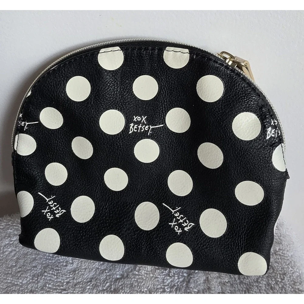 Betsey Johnson Makeup Bag Black White Cosmetic Pouch Travel Case Organizer Tote